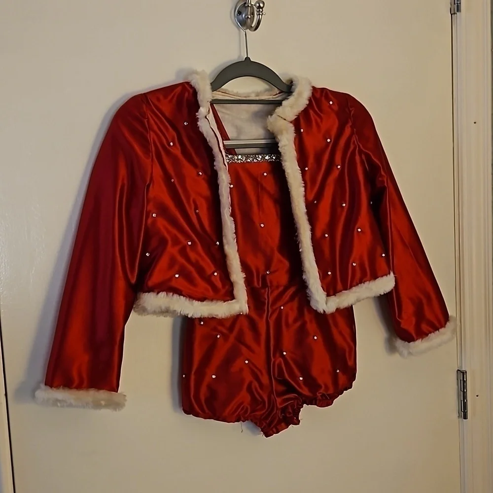 VTG 1960s HANDMADE Red Satin Rhinestone Faux Fur Christmas Portrait Outfit